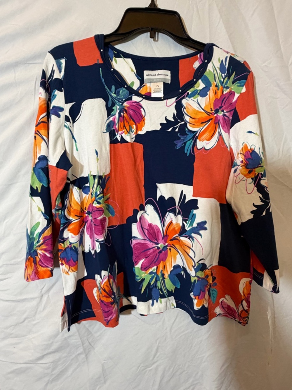 Alfred Dunner Navy, Coral & White Floral Patchwork Tunic